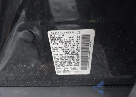 2019 Nissan Rogue Sv z USA, uszkodzony, nr VIN JN8AT2MT1KW258804